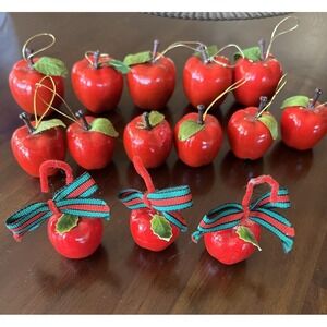Vintage‎ Red Apple Mini Christmas Ornaments Lot of 14 - Retro Holiday Decor 1/2"